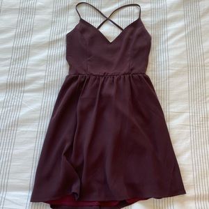 Burgundy lace up low back dress | Tobi size S